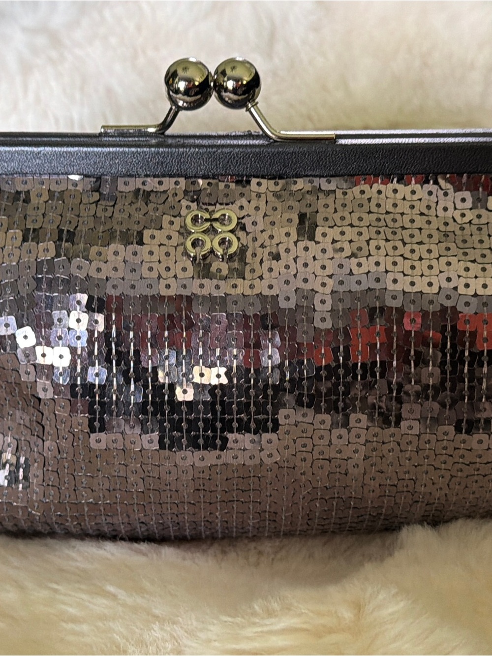 Coach Silver Sequin Kiss-Lock Clutch